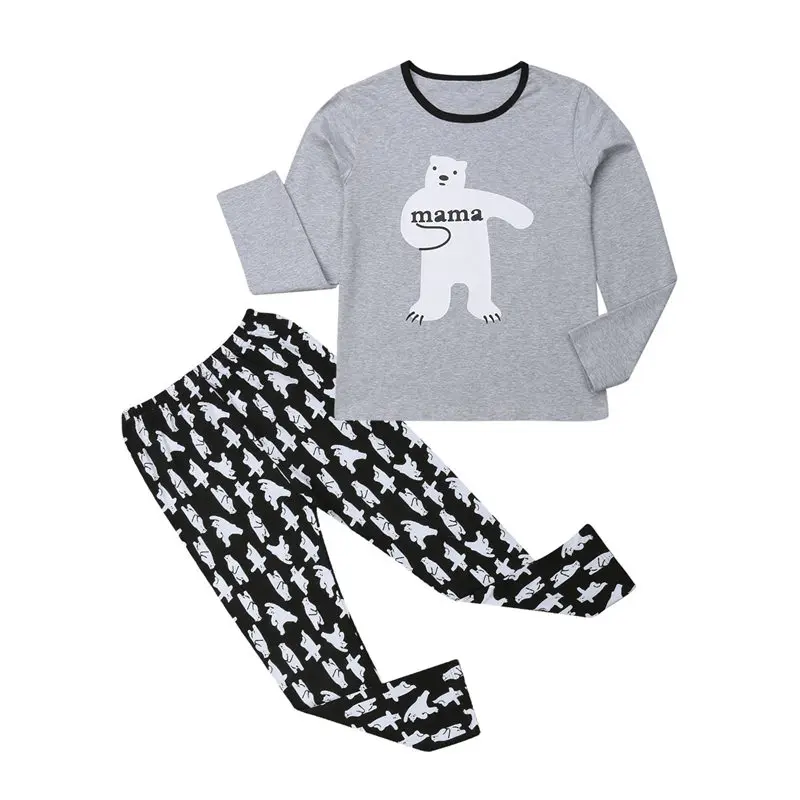 Xmas Family Matching Pajamas Set Father Mother Kid Baby Outfit Bear Long Sleeve Top Pants Sleepwear Nightwear Clothing Set