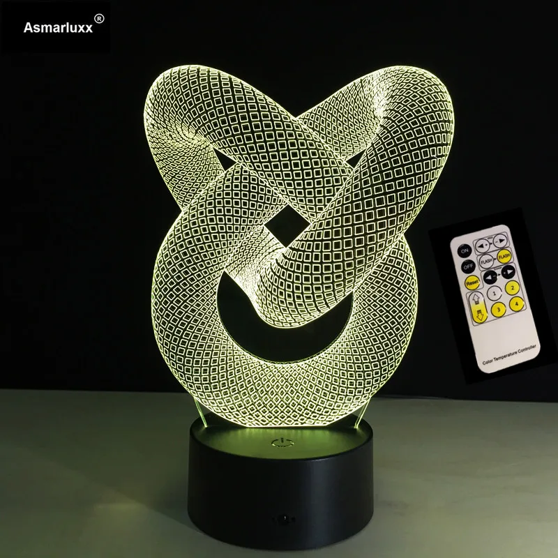 Decoração de Parede Controle Remoto Toque Cores Amor nó 3d Night Light Criativo Acrílico Ilusão Lâmpada Mesa Usb ou 7 5 nó 3d night light criativo acrílico 3d