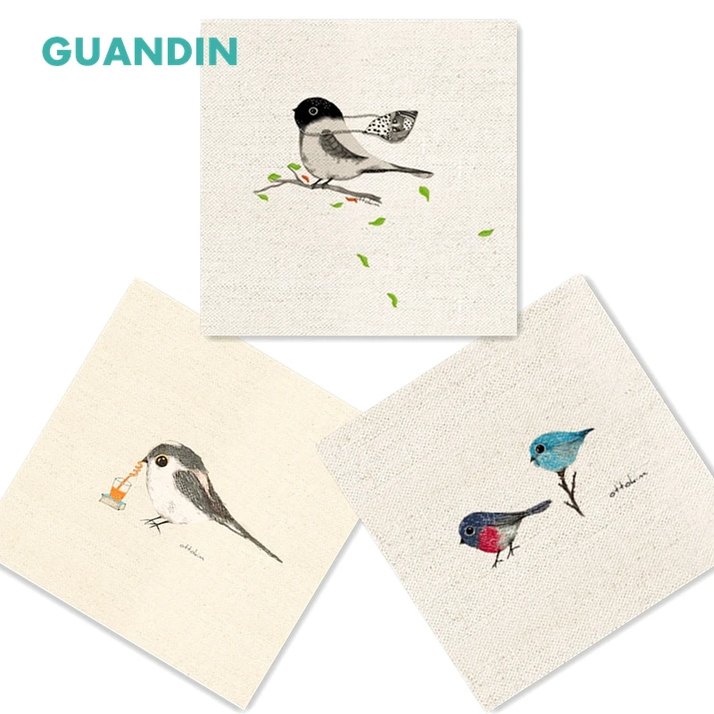 

GUANDIN,Sewing&Quilting Table Mat/Mouse Pad/Pillow Decoration20*20cm Plain Printed Cotton Linen Fabric Bird Pattern Hand Dyed