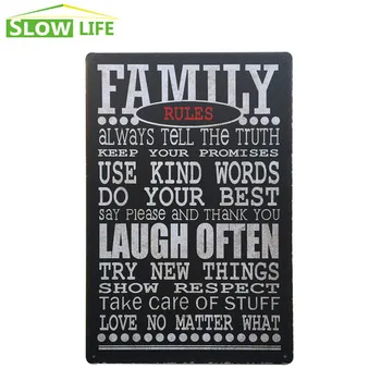 Family Rules Metal Tin Sign Family Housel Wall Decor Metal Sign Vintage Home Decor Metal Plaque Retro Painting Art Poster