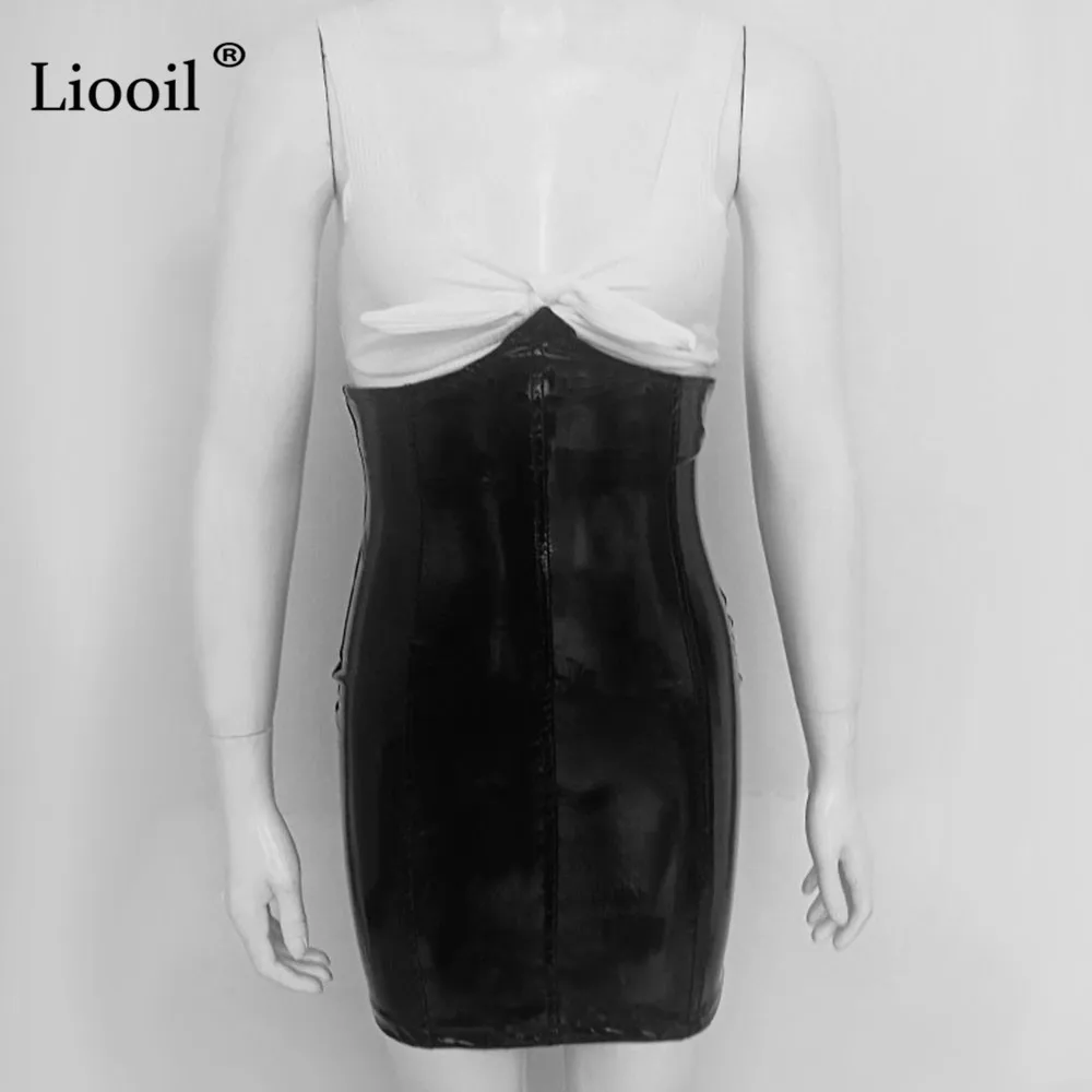 Liooil Черный Bodycon Дамские туфли из pu искусственной кожи мини-юбка Лето 2018 пикантные Клубные Высокая Талия молнии Узкие вечерние женские