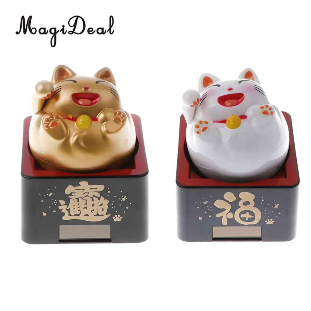 MagiDeal Solar Powered Bobble Head Toy Wave Good Lucky Cat Decor Ornament Hotel Shop Cafe Fengshui Ornament 