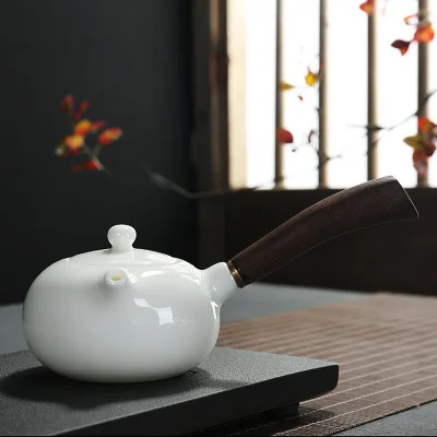 Китайская керамика Dehua белый чайник Ши чайник цвета слоновой кости с белой ручкой горшок сбоку чайный набор кунг-фу один горшок нефрит фарфоровая чаша - Цвет: 10