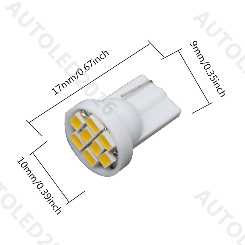 10 шт. W5W T10 светодиодный 8 SMD 1206 светодиодный лампы 168 192 теплый белый светильник для авто клиновидный Купол Карта Чтение номерного знака фары багажника