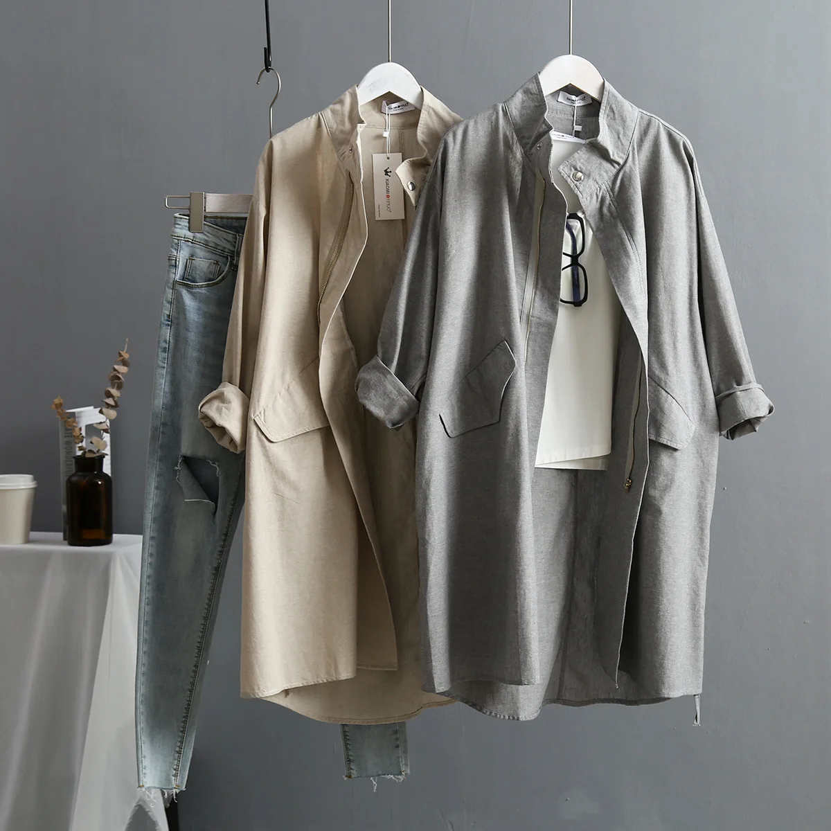 

Soft Cotton and Linen Long Windbreaker for Women Korean and Japanes Style Plus Size Loose Autumn Winter Women's Coat Trench