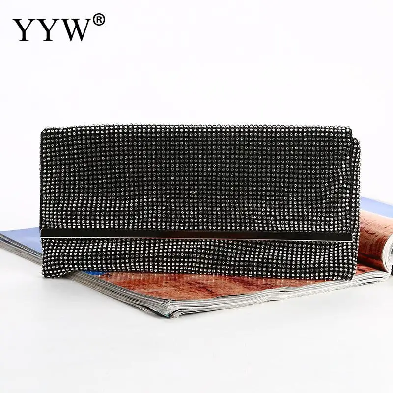 black YYW Роскошный Серебряный конверт клатч на молнии женская сумка с клатч со стразами Женская свадебная сумочка кошелек дизайн вечерний кошелек - Цвет: black