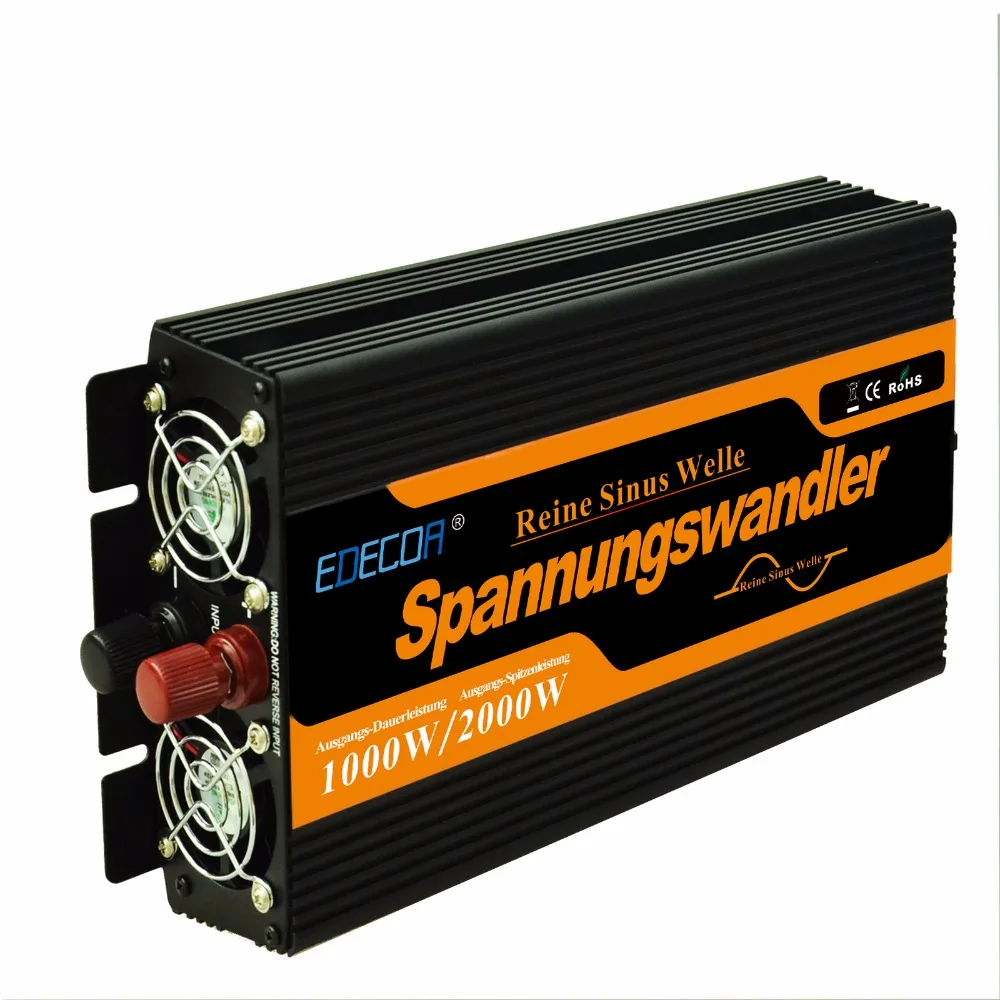 

EDECOA power power inverter pure sive wave 24v to 220v 1000watts 2000w peak EUR tape off grid inverter free shipping