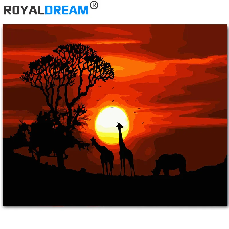 ROYALDREAM закат пейзажи Африки DIY краски ing по номерам комплект краски на холсте краска каллиграфия для гостиной стены искусства