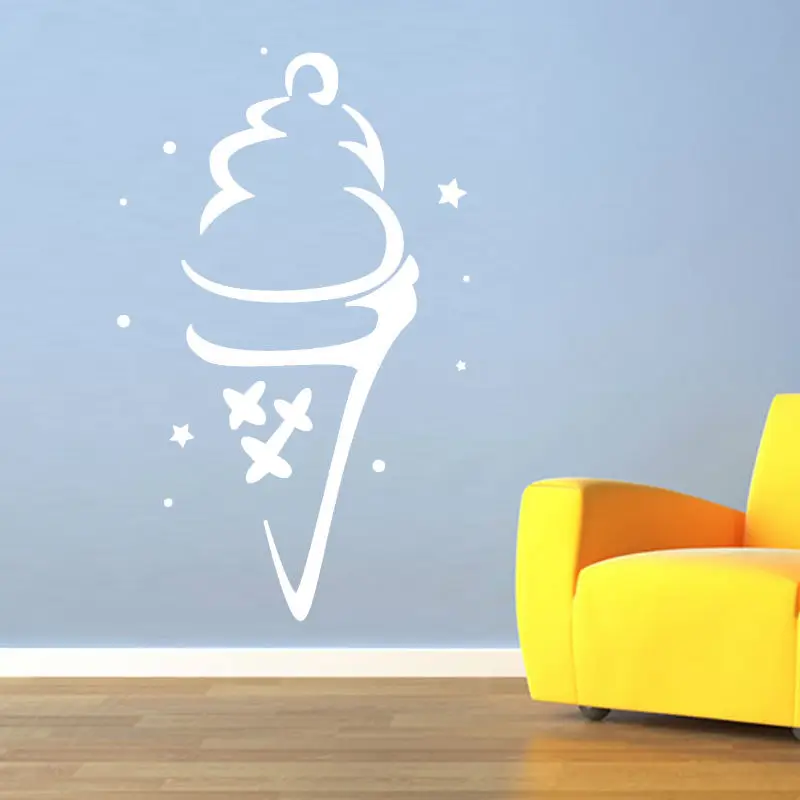 DCTOP Vinyl Wall Decal Removable DIY White Ice Cream Cone Decorative