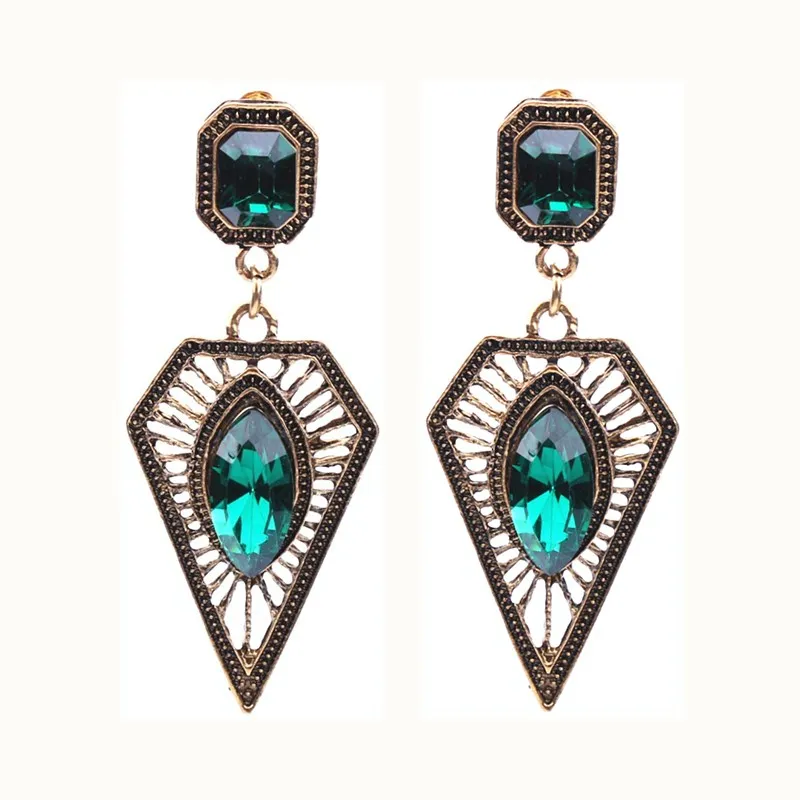 Crystal Water Drop Earrings CZ Vintage Geometric Gold Square Exaggerated Long Dangle Earrings for Women Brincos Party Jewelry - Окраска металла: EB2151 Green