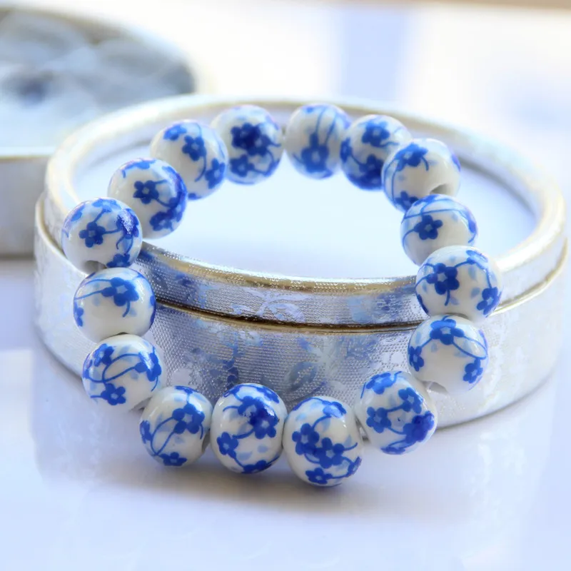 Jingdezhen Ceramic Bracelet Bangles Jewelry Accessories Blue And White Little Flower Porcelain Beaded Lovers | Украшения и