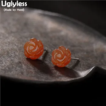 

Uglyless Luxury Red Agate Flower Stud Earrings for Women Gemstones Earrings 100% Real 925 Sterling Silver Studs Fine Jewelry