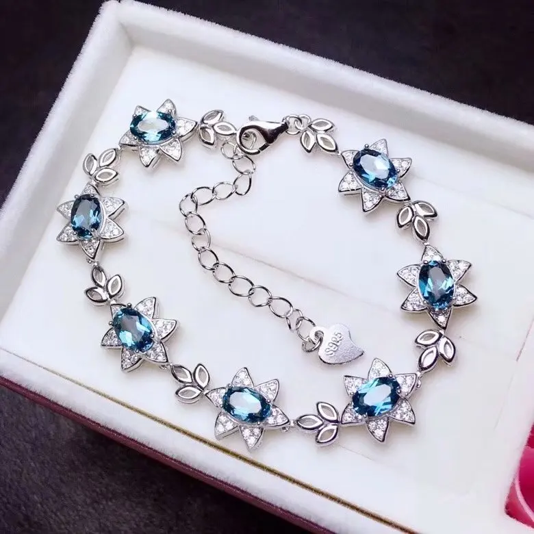 

Fashion 925 sterling silver inlaid with natural topstone bracelet 4 * 6mm exquisite jewelry party gift