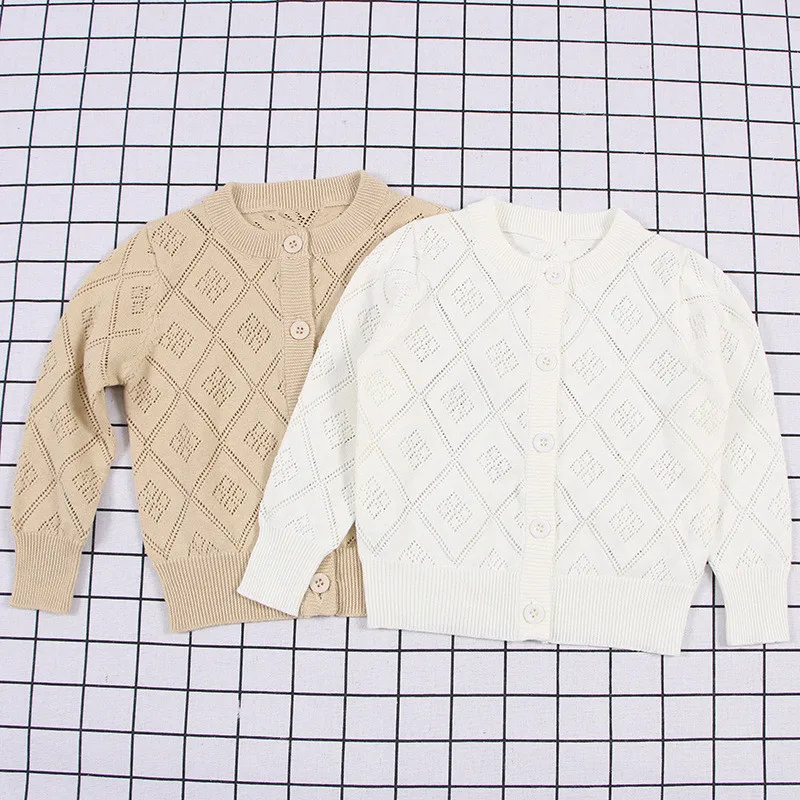 

Autumn winter children Knitwear sweater openwork lattice round neck cotton knit ardigan air conditioning shirt for baby sweaters