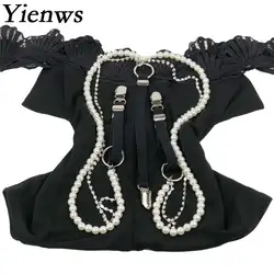 Yienws женские штаны Подтяжки 3 клип кнопка брюки подтяжки для Для женщин модные жемчужные Бисер Алмаз подтяжки YiA069