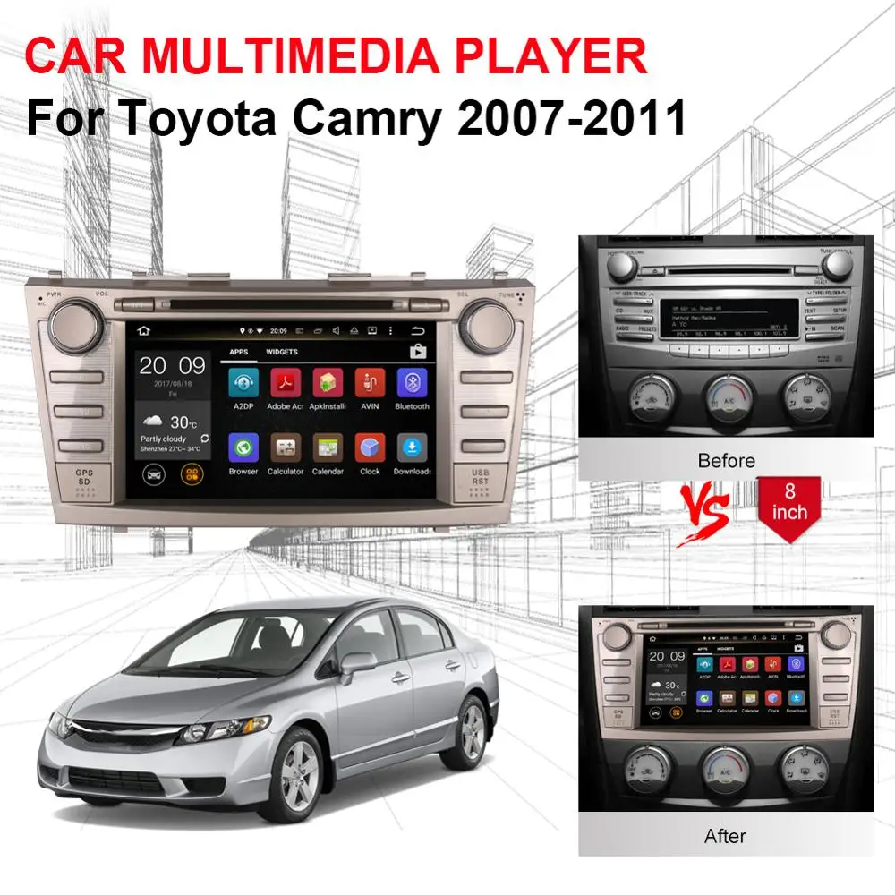 Sale Android 7.1/8.0 Octa Core 4GB RAM Car GPS Navigation DVD Multimedia Player For Toyota Camry 2007-2011 Radio Stereo Head Unit 3