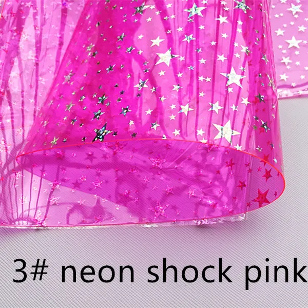 7,6*12 дюймов звезда Прозрачная голограмма Синтетическая кожа ткань для DIY аксессуары - Цвет: 3 neon shock pink