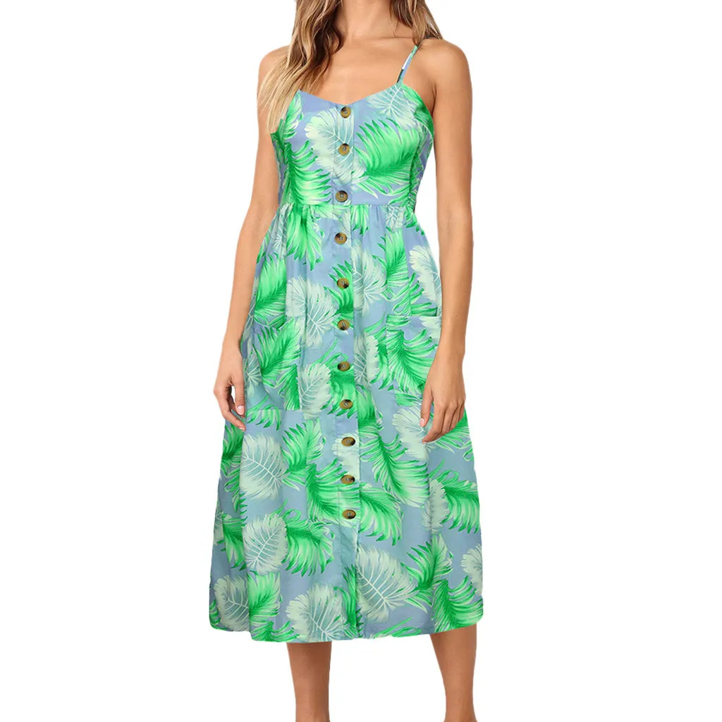 

Jaycosin Summer Tropical Rain Forest Style Dress Women Print Sleeveless Dress With Pockets Sexy Elegant Vestidos De Fiesta New