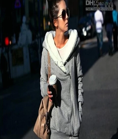 

Korea Women Hoodie Jacket Coat Warm Outerwear hooded Zip Gray Black Fashion Special Pregnant women hoodie