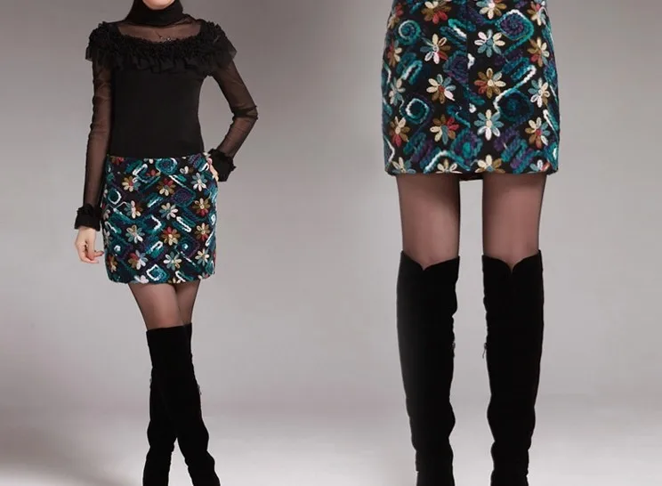 Тканевая юбка qiu dong с юбками больше женской сумки бедра юбка с цветочным рисунком, чтобы показать тонкую шаговую юбку больших размеров