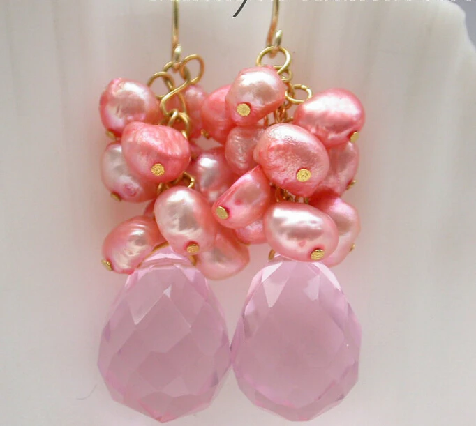 

hot sell new - free shipping 11824 pink drip FACETED crystal pearl dangle earring