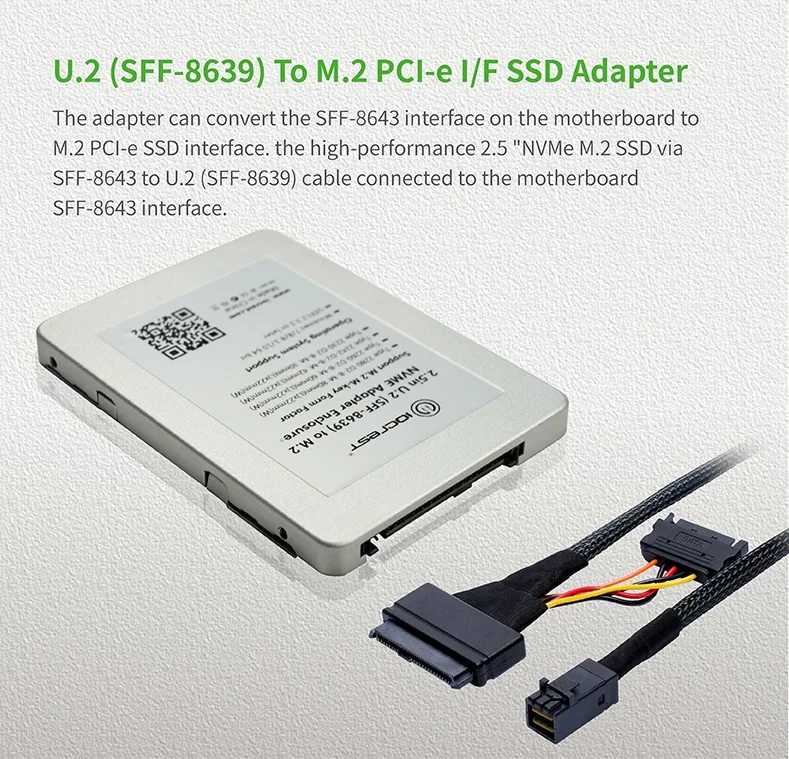  Adaptador iocreest U2. SFF-8639 a m2 NVMe PCI-e I/F SSD Adaptador convertidor HDD pcie con carcasa 