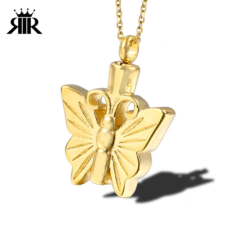 

RIR Flying Butterfly Cremation Insect Necklace Urn Pendant Keepsake Memorial Necklaces Openable Pendant In Stainless Steel
