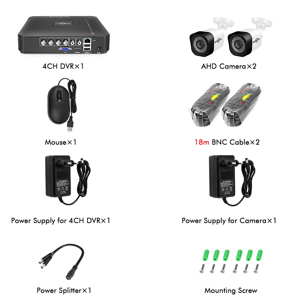 Hiseeu 4CH CCTV камера системы 2 шт 1.0MP 2MP Водонепроницаемая наружная домашняя камера безопасности AHD расширяемый комплект ночного видеонаблюдения