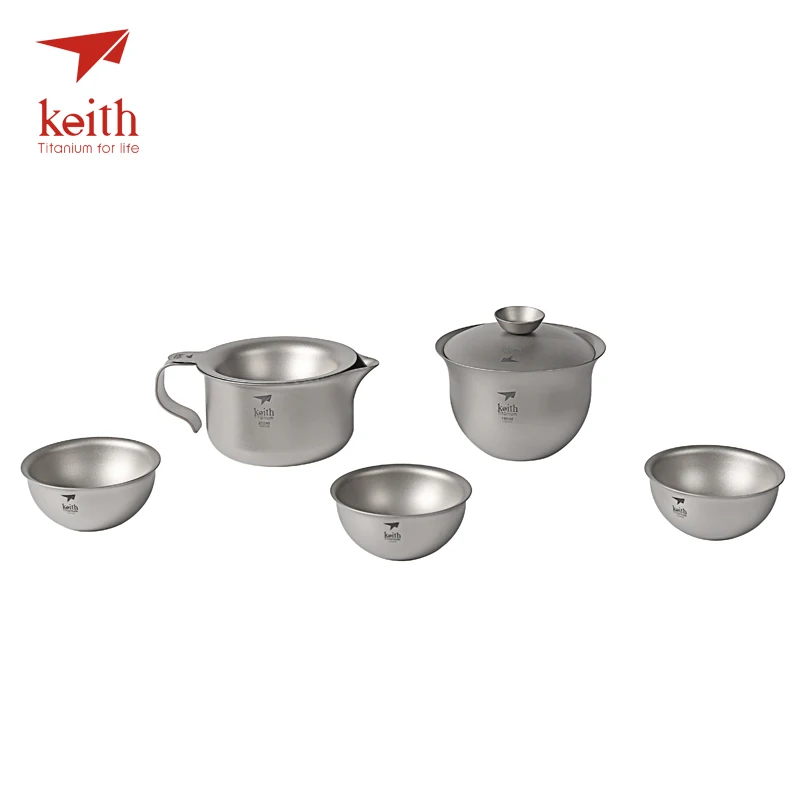 Keith titanio 6 piezas en 1 Kong Fu té portátil al aire libre Camping taza tazas de juego de té chino ultraligero sólo 225g Ti3910