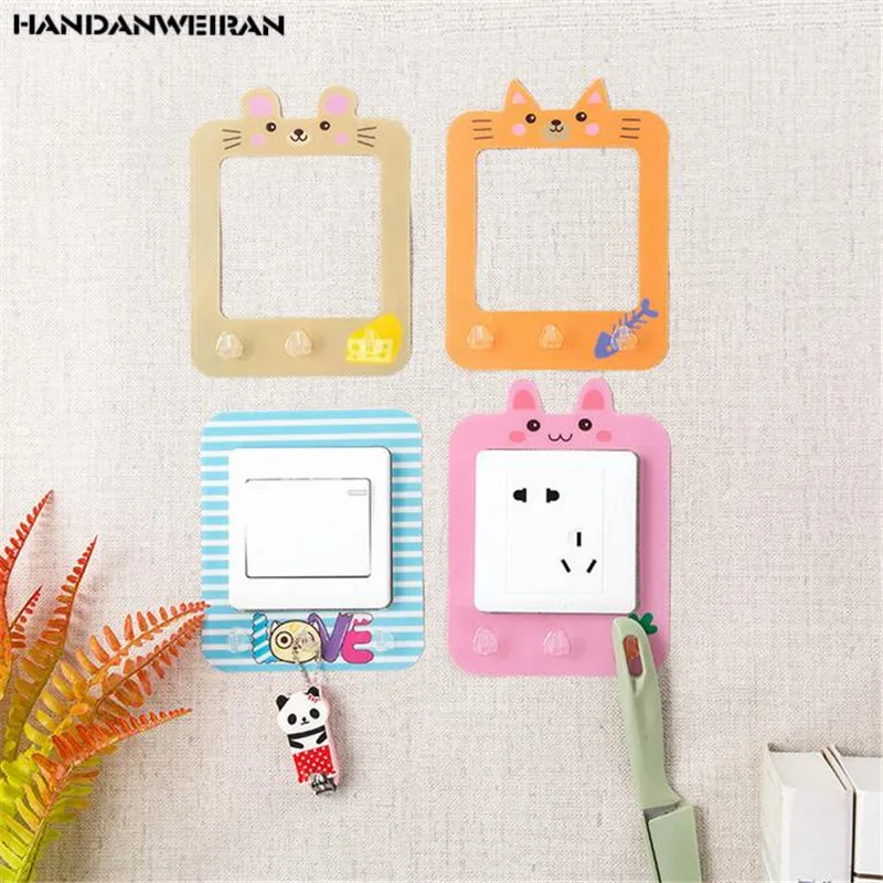 

1PCS Cute animal luminous switch sticker Cartoon wall sticker with hook Glow in the Dark Livingroom Kids Room Switch Protective