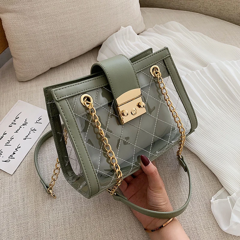 

Transparent summer tote beach clear women bag set quilted jelly plastic handbag shoulder Chain ladies luxury 2019 designer brand