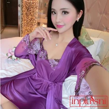 Inplusni/женский халат, комплекты платьев, летняя новинка, женская пижама, эмуляция, шелковая Сексуальная кружевная одежда для сна, комплект из двух предметов, ms, ночное белье