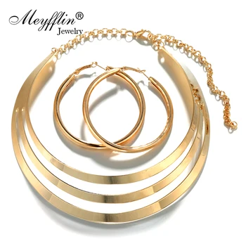 

Meyfflin Punk Jewelry Sets for Women 2020 Fashion Gold Silver Color Choker Necklace and Hoop Earring Sets Party Accessories