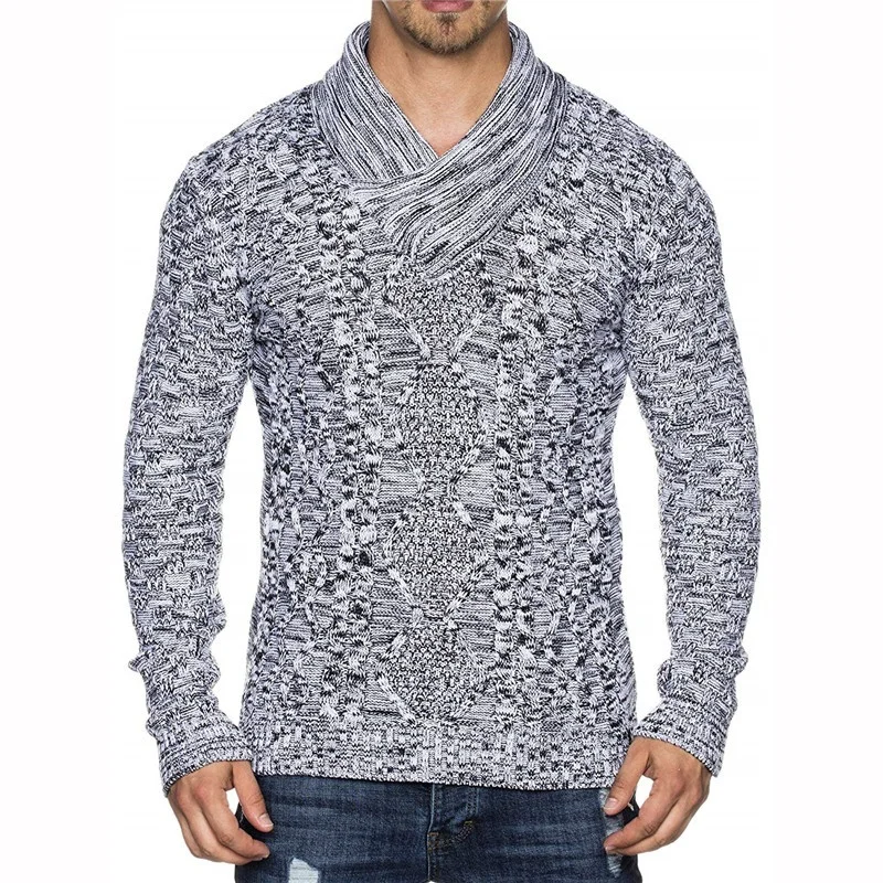 Men's Knit Sweater with Scarf Collar Slim Fit Sweater Hip Hop Streetwear Long Sleeve High Quality Casual Man's Sweaters Men's Knit Sweater with Scarf Collar Slim Fit Sweater Hip Hop Streetwear Long Sleeve High Quality Casual Man's Sweaters