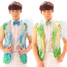 Новинка модные Для мужчин, разноцветные сапоги для дождя с блестками, костюм с жилетом Мужской Стойка DJ барабан одежда для сценических выступлений в стиле хип-хоп, джазовая сцена Одежда