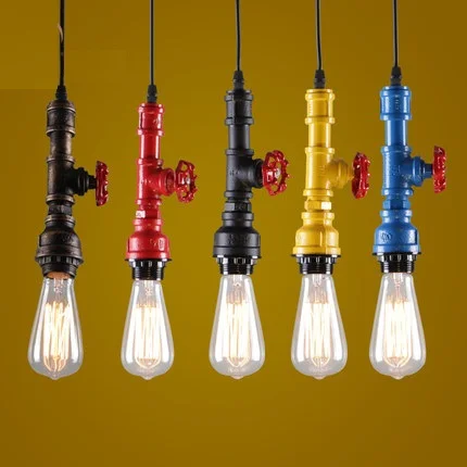 

American Loft Style Water Pipe Pendant Light Industrial Vintage Lighting For Living Dining Room Bar Retro Hanging Lamp