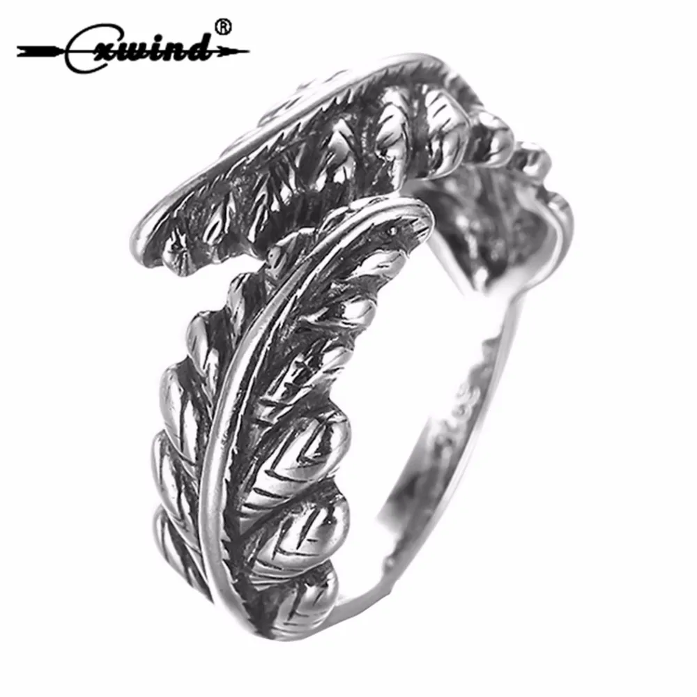 Cxwind New Arrival Adjustable Feather Ring VIntage Double Leaf Leaves Rings Jewelry For Man Woman Antique Silver Finger Bejioux