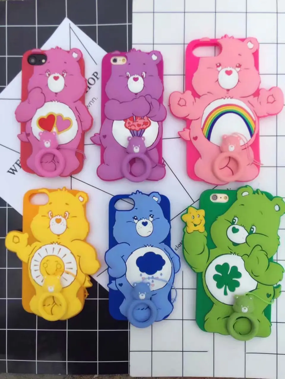 

3D Cartoon Cute Rainbow Bear Phone Case for Apple iPhone XS Max XR 6S 7 8 Plus Funny Sweet Soft Silicone Finger Ring Back Cover