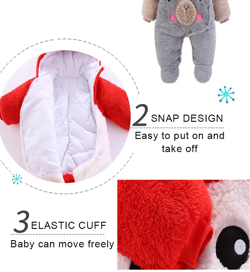 Зимние комбинезоны с капюшоном; детская утепленная одежда с изображением животных; теплая верхняя одежда для новорожденных девочек и мальчиков; фланелевые пуховые уличные Комбинезоны для детей 3-12 месяцев