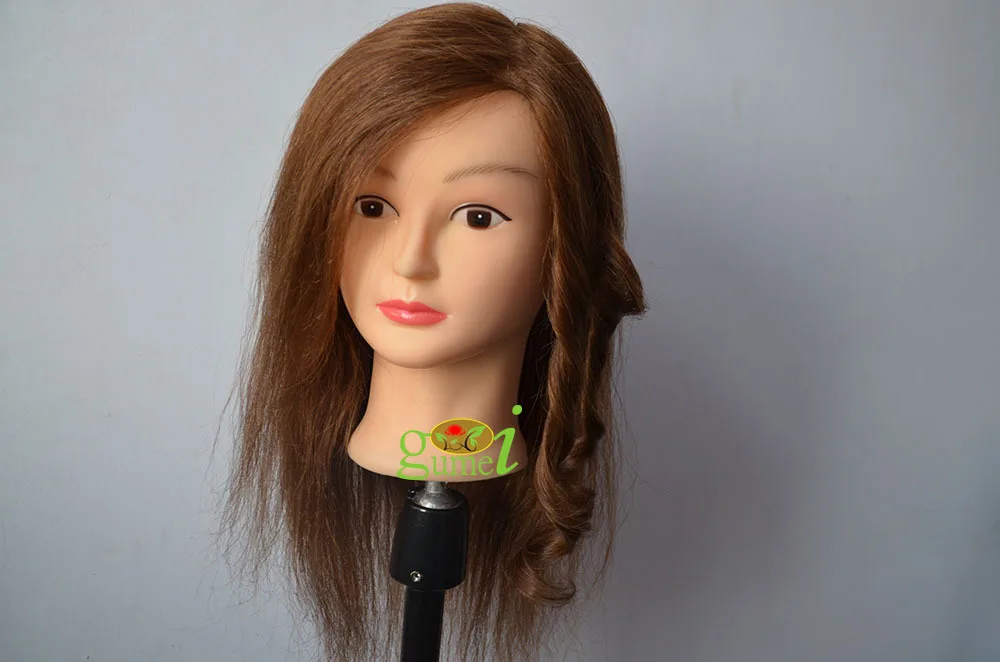 Free Shipping Training Head Manequin 100% Human Hair Golden Hair For Curl Dye Blow Training Mannequin Head With Hair