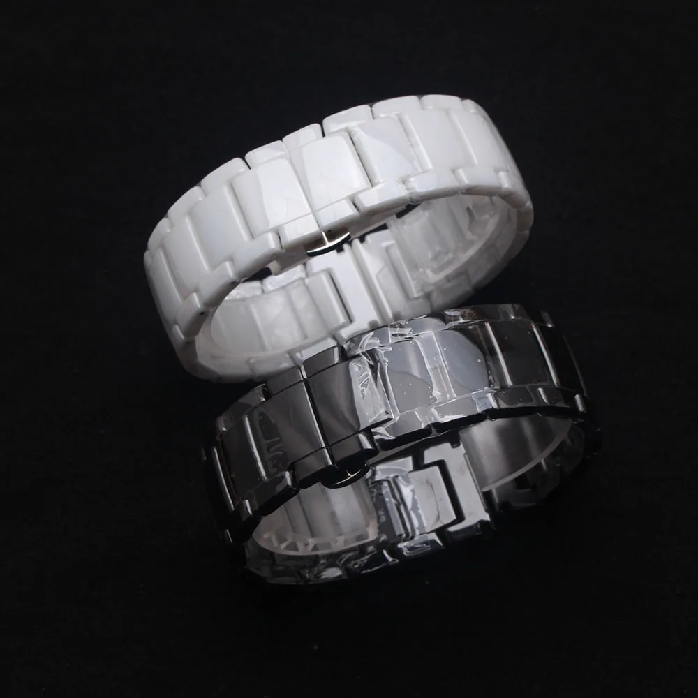 

Longer Wrist watch band strap width 22mm black ceramic watches accessories fit diamond Smart Watch Fashion Polished fold buckle