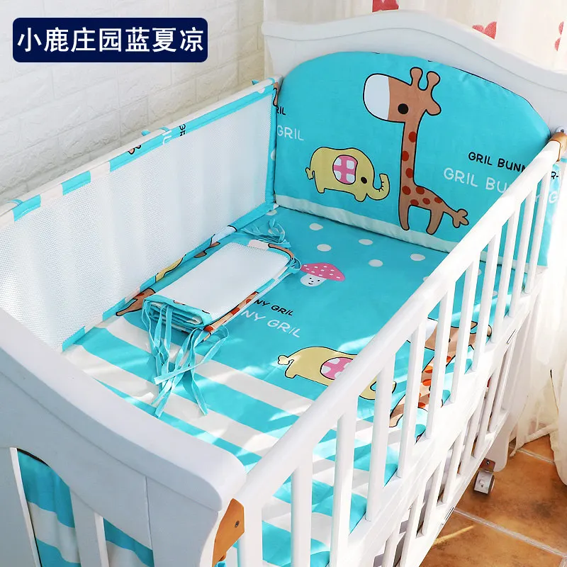 Летние дышащие 5 шт./компл. кроватки бамперов комплект, 3D сетки ткань для детской кроватки лайнер бампер+ простыня, комплект для детской кроватки, Постельный набор протектор - Цвет: xiaoluzhuangyuanlan