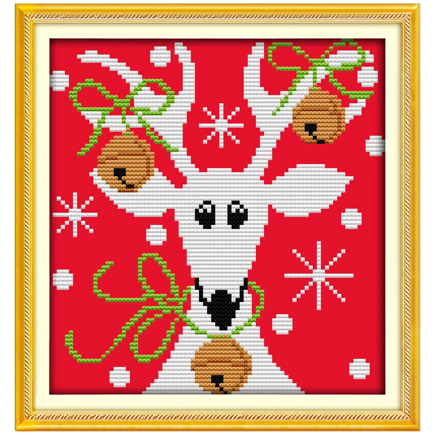 Christmas Reindeer 2 Patterns Counted Cross Stitch Handmade 11 14ct