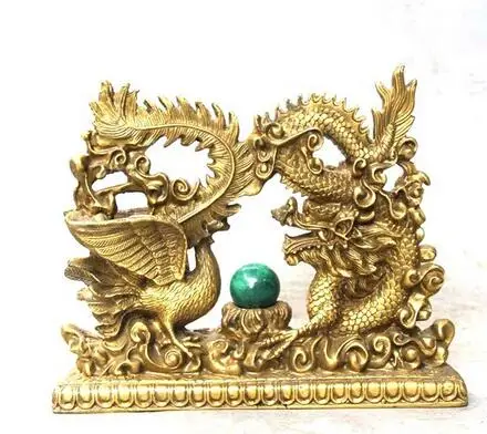 

8" Chinese Bronze Fengshui Emperor Royalty Dragon Phoenix Sculpture Statue decoration bronze factory outlets