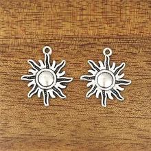 10 Uds encantos sun 28*24mm dijes huecos antiguos, ajuste del colgante, Plata tibetana Vintage oro, collar de pulsera DIY