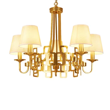 

American style modern simple dining room chandelier Living room bedroom LED Stainless steel gold 5 heads cloth art LED droplight