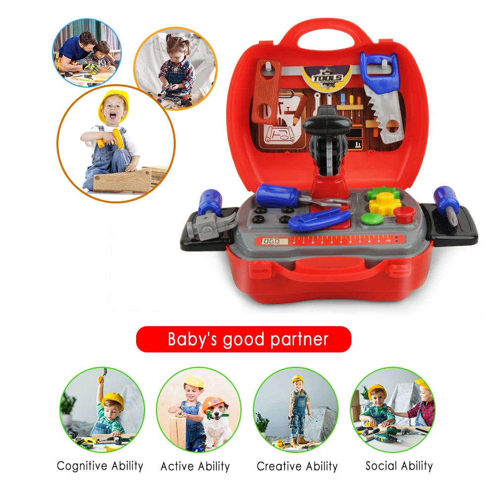 

19Pcs Boy Toys Pretend Building House Play Tools Set Children Construction Tools Wrist Box Play House Toolbox Baby Toys Gifts