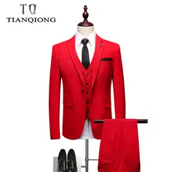 2019 Новая мода Красный для мужчин s костюм жениха смокинг для Best Slim Fit нежный смокинги (куртка + жилет брюки)