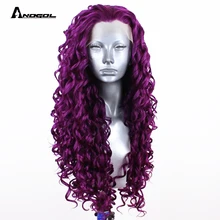 Anogol 2" Isla-Deep фиолетовый длинный кудрявый свободная часть синтетический кружевной передний парик для белых черных женщин высокотемпературное волокно