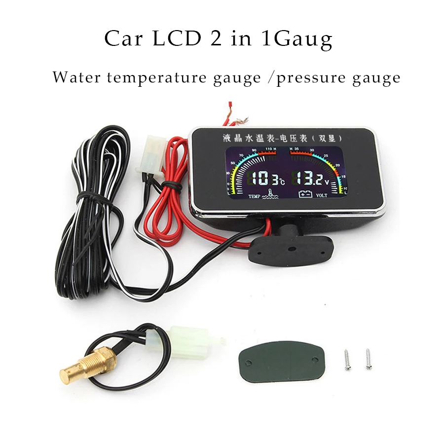 9-36V LCD Digital Car Voltage Gauge Water Temp Temperature Meter+Voltmeter Gauge 